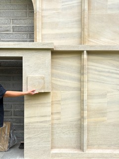 Stone façade mock-up New Garden Room Building Oxford, Magdalen College