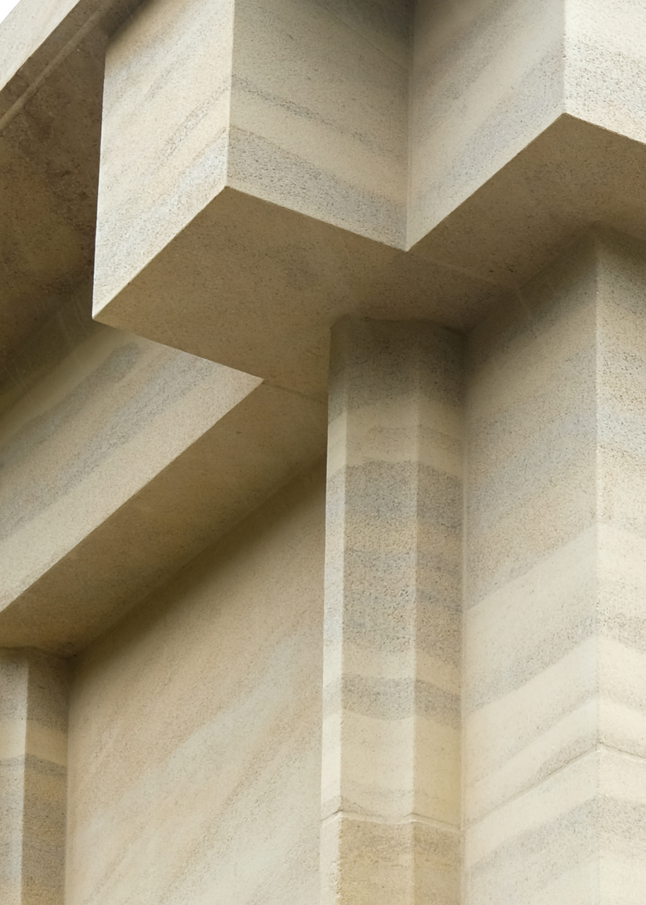 Stone façade mock-up New Garden Room Building Oxford, Magdalen College